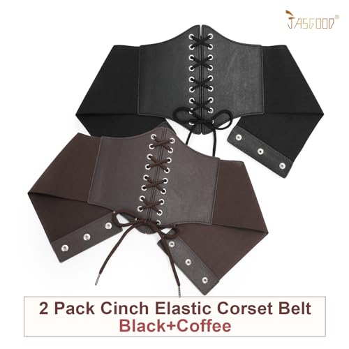 JASGOOD 2 Pack Waist Corset for Women Wide Waist Cinch Elastic Lace-up Belt Pirate Waspie for Halloween Costume Retro2