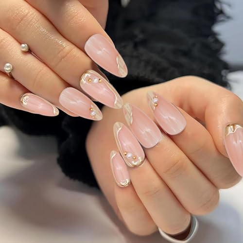 Image of MAYCREATE 24Pcs Press-On Nails, 12 Sizes, Almond False Nail French Press on Fake Nails 3D Embossed Full Cover Press-On False Nails, DIY Nail Art Press-on Nail with Adhensive Tabs