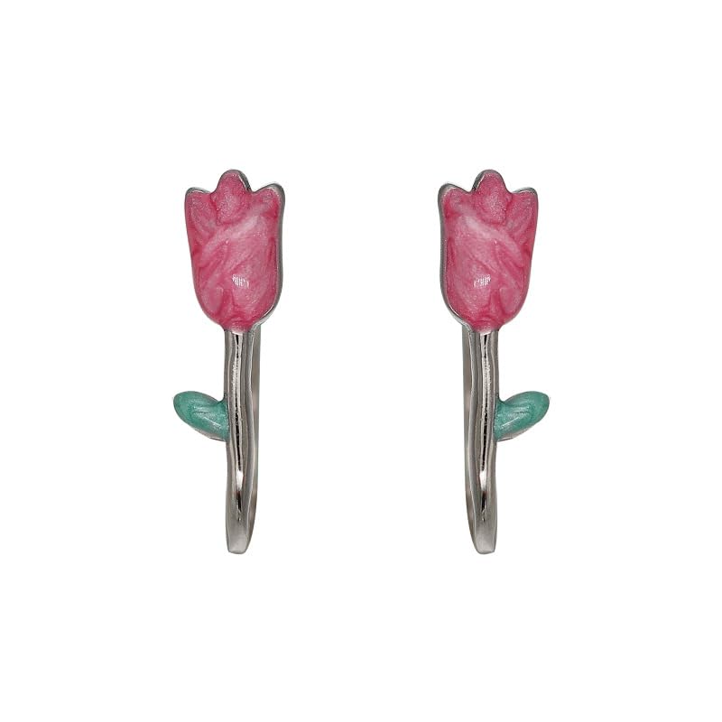 El Regalo Cute Tiny Pink Tulip Flower Bud Earrings for Girls & Women- Enameled Tulip Crawler Climber Earrings (B0CXN47MFV) Amazon Price History, Amazon Price Tracker