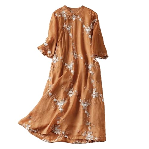 Robe style chinois broderie coupe lâche pour un été au frais