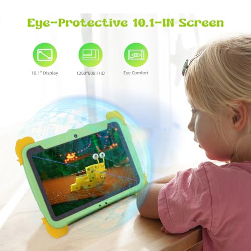 Image of C idea Tablet for Kids, 10 Inch Kids Tablet, Android 13 Child Tablets, 4GB RAM 64GB ROM, Learning Tablet for Children, 6000mAh, IWAWA Pre-Installed,Parental Control, Child Tablet for Boys, Girls-Green