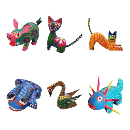 Alebrijes Mexican Folk Wood Carving Sculptures oaxacan alebrije Assorted Set Mexican widdling carvings Animal Figurines from Oaxaca Art Decor (Set of 3)