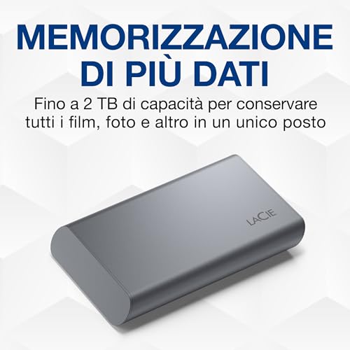 Lacie Mobile Ssd Secure 2TB — Design Sottile, Usb‑C Ssd Esterno Portatile, Grey, Per Mac E Windows — Rescue Data Recovery Incluso - 5