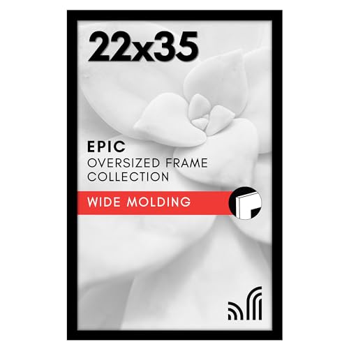 Americanflat 22x35 Poster Frame with Polished Plexiglass - Black Picture Frame - Wide Photo Frames Made of Engineered Wood for Vertical or Horizontal Wall Display - Epic Collection - Black