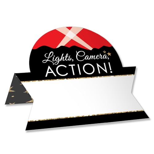 Big Dot of Happiness Red Carpet - Movie Night Party Tent Buffet Card - Table Setting Name Place Cards - Set of 24