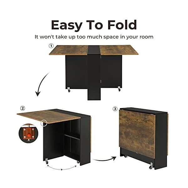 Tiptiper Folding Dining Table with 6 Wheels, Kitchen Table with 2Layer