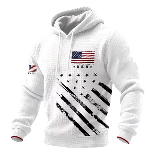 Camiseta con capucha para running de la bandera americana sudadera sin mangas hombre gym blanca