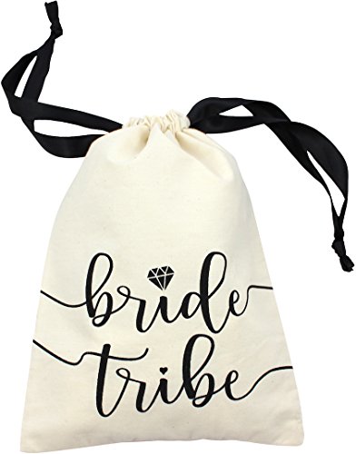 10pc Bride Tribe Drawstring Bags w/Satin Ribbon, 7x5” - Cotton Pouch for Bridesmaids