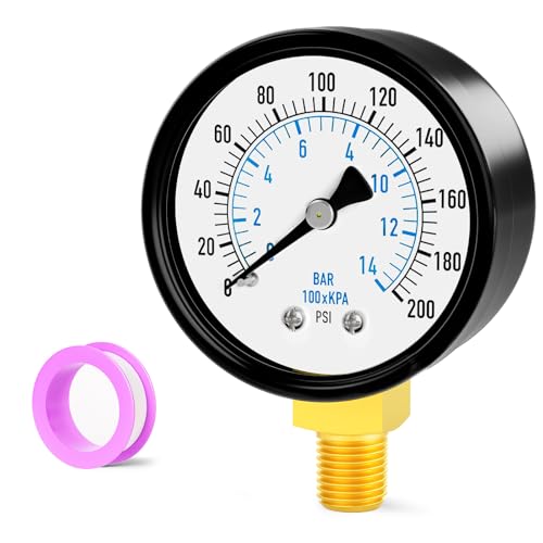 Image of 0-200PSI Well Pump Pressure Gauge 2 inch Dial Size, 1 /8 inch NPT Lower Mount, 3-2-3% Accuracy, for Tube, Water Pump, Gas, Liquid, Pressure Test