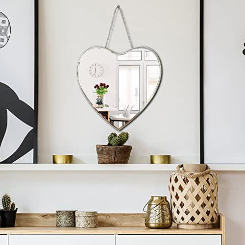 Qmdecor Heart Shaped Mirror With Iron Chain For Wall Decor 12X12 Inch Wall Hang Real Glass Frameless Decorative Mirror Glam Mirror #TOP5