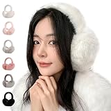 [Karcusiny] イヤーマフ レディース 防寒 耳当て 冬 折りたたみ式 耳あて 冬用 暖かい 耳カバー 可愛い ふわふわ イヤーマフ 防寒 防風 保温 調節可能 コンパクト 自転車・通勤・通学 ハンブルク 耳当て (ホワイト)