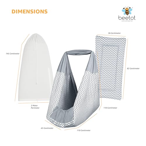 Image of Baby Cradle Set Swing /Jhula (Thottil Cloth, Palna, Dolna) | Hanging Cradle Cloth with Removable Bed and Mosquito Net | CRA-Print MELANCHI Stripe