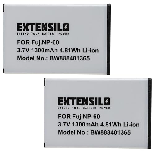 EXTENSILO 2X batería Compatible con Zennox V5000 cámara (1300 mAh, 3,7 V, Li-Ion)