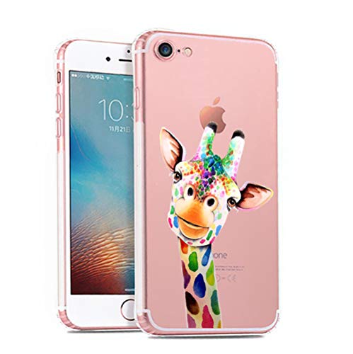 LEMONCOVER iPhone 8 7 Case,Cute Crystal Pattern Soft TPU Shockproof Slim Clear Design Novelty Animal Girly Bumper Cover Case for iPhone 7 8,Giraffe