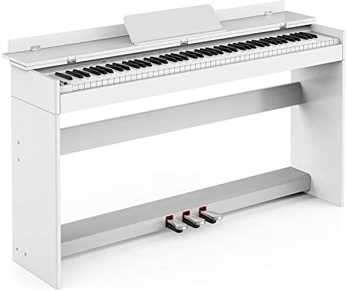 88-Key Weighted Digital Piano, Electric Upright Piano with 3-Pedal Unit Board, LCD Screen, Multi-Functional Full Size Keyboard and Power Adapter for Beginner/Adult (White(without Piano Bench))
