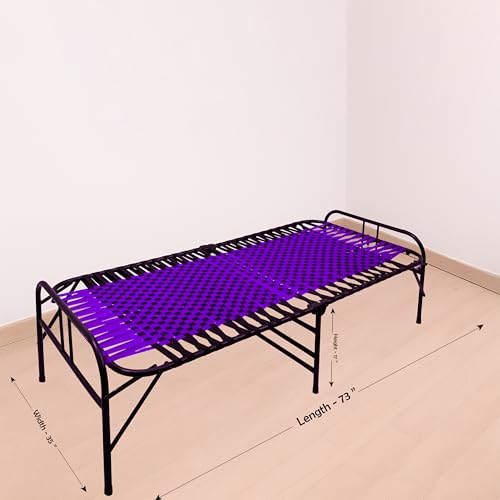 Image of Casa Copenhagen, Portable Single Folding Bed Heavy Duty Metal Cot Khat for Sleeping Bed Space Saving Design Sturdy Synthetic Niwar feet - Purple & Black