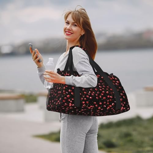 Cute Cherry Pattern Travel Duffle Bag Red Fruit Weekender Bag for Women Men Carry on Overnight Bag Yoga Gym Bag Workout Duffle Sports Bag2