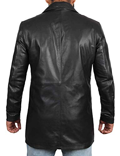 Image of Blingsoul Mens Leather Coat - Mid-Length Real Lambskin Long Leather Jacket Men