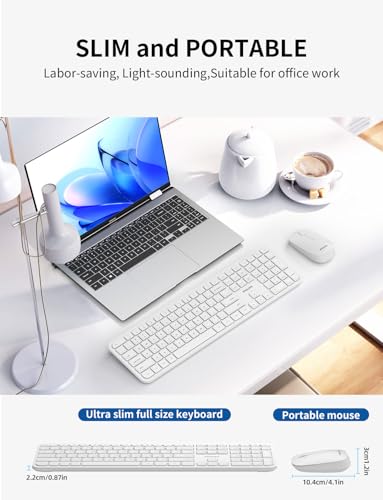 Image of Philips Wireless Keyboard and Mouse Combo,2.4G 2 in 1 Receiver Cordless Full Size Keyboard and Mice,Ultra Slim and Quiet Keyboard & Ergonomic Mice for Windows XP /7 /8 /10,Mac OS X10.4 or Higher-White