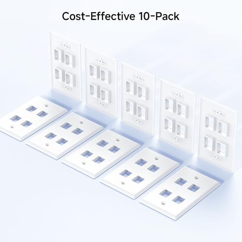 Image of [UL Listed] Cable Matters 10-Pack Low Profile 4-Port Keystone Wall Plate | RJ45 Wall Plate, for Keystone Jacks, White