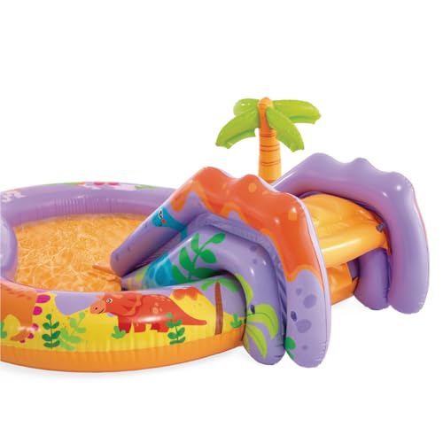 Image of INTEX Dino Park Inflatable Kiddie Pool: Inflatable Kids Pool with Water Sprayer and Slide - Splash Pad - 79 inch x 62 inch x 27 inch - Ages 3+