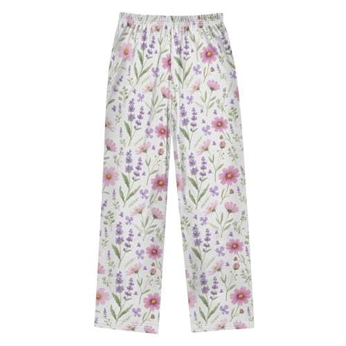 ALAZA Cosmos Lavender Flower Blossom Pajama Lounge Pants Long Sleep Pajama Bottoms with Pockets2