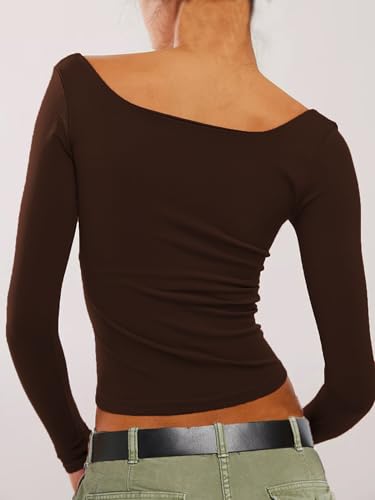 Square Neck Shirt for Women - Long Sleeve Going Out Tops Double Lined Tight Y2K Crop Top Slim Fit3