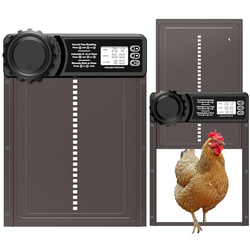 CHAMUTY Porte Poulailler Automatique Batterie avec Écran LCD Programmable Étanche, Porte Automatique Poulailler en Aluminium avec Minuterie, Fonction...