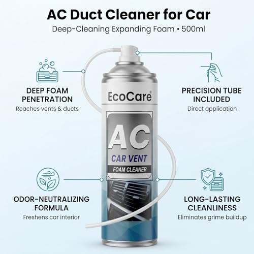 Image of EcoCare Car AC Vent & Duct Cleaner | 500ML Foam Cleaning Spray for Car Air Conditioner | Freshens & Cleans Dust Build-Up | Fast No-Rinse Formula | Automotive HVAC Refresher (500ML)