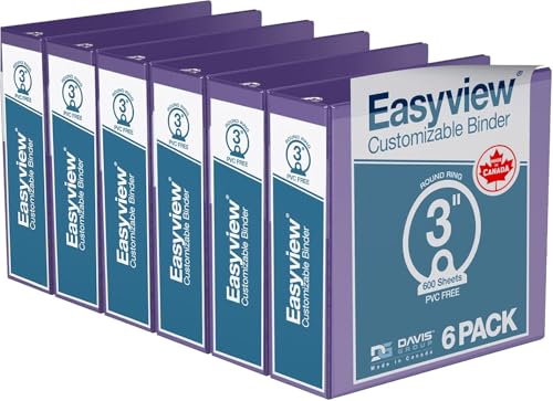 Image of Easyview 3-Ring Binder, Clear-View Cover, 3 inch Round Rings, Purple, 6 Pack