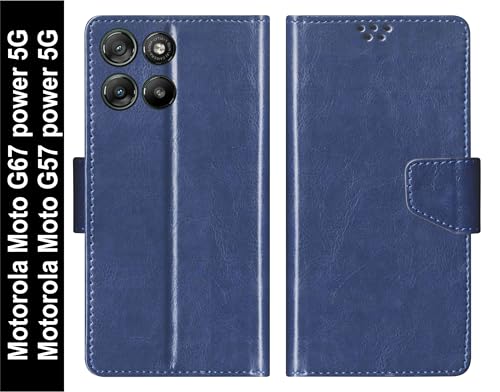 Image of SBMS Flip Cover for Motorola Moto G67 Power 5G / Moto G57 Power Back Cover Case with Magnatic Closure | Genuine Leather Finish | Inbuilt Stand | Card & Money Pocket | Wallet Style Case (Blue)