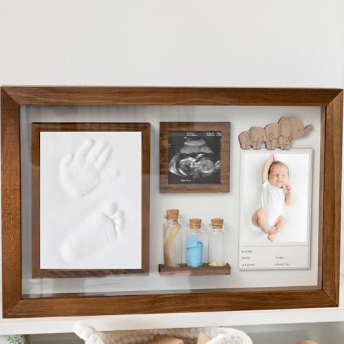 Image of Baby Hand and Footprint Kit, Baby Memory Keepsake Box Frame with Tooth Box & First Curl Holder, Newborn Footprint Kit, First Haircut Keepsake, 1st Year Gift for Newborn Boys, Girls & New Moms-to-Be