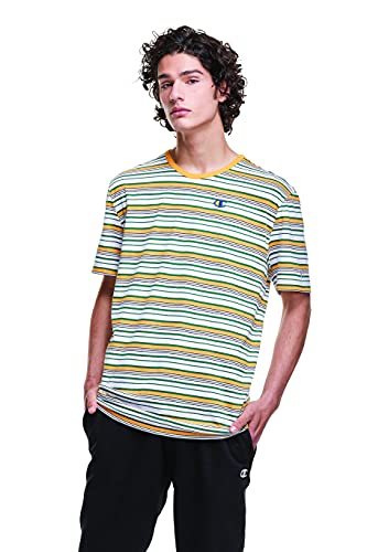 Champion Raglan Crewneck Breathable Sports, Best Moisture-Wicking Tee Shirt for Men, Tailored Stripe Yellow Mustard/Athletic/White-549967, X-Large