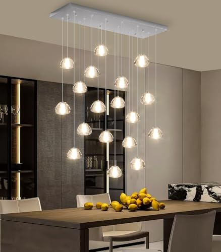 Image of Rectangular Crystal Chandeliers for Living Room Dining Room Light LED Pendant Lights Fixtures Lighting Chandelier for Foyer Entrance Silver