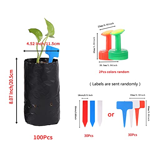 Fulaiergd 100 Pcs Thicken Pe Seedling Bag Fruit Tree Seedling Cup Bonsai Planting Bag With 30 Pcs Plant Labels And 2 Pcs Mini Hand Portable Watering Sprinkler thumb #1