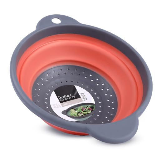 Tool & Tree Colador de cocina plegable marrón de 23 cm de diámetro, colador de silicona para ahorrar espacio para cocina, camping y exteriores, ligero, compacto y apto para lavavajillas, perfecto para