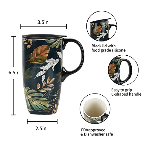 Topadorn Ceramic Travel Mug Porcelain Coffee Mug with Gift Box, 17oz Large Capacity Mug Home Office Gift, Leaf - Image 2