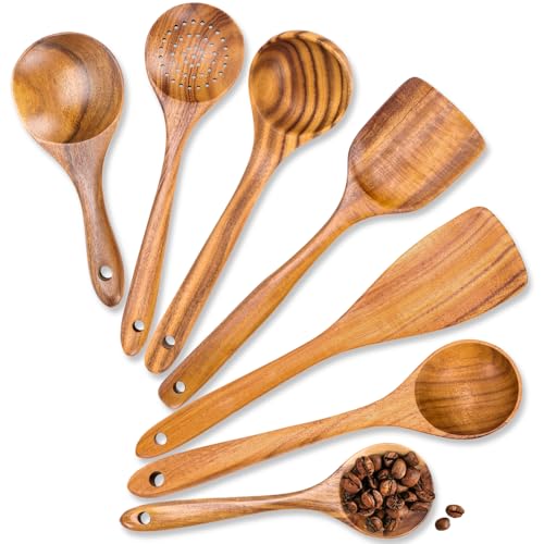 Colher de Madeira para Cozinha, Conjunto de 7 Espátulas e Colhere...