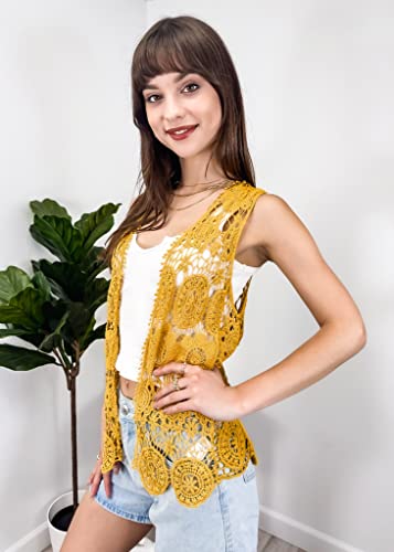Image of Anna-Kaci Lace Front Open Sleeveless Top Cardigan Crochet Vest Cover up Summer Beachwear