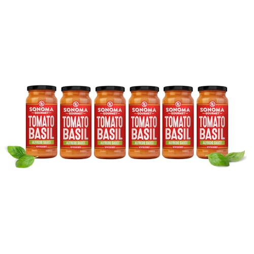 Sonoma Gourmet Tomato Basil Alfredo Pasta Sauce |No Sugar Added |Made With Real Cream | Fresh Ingredients | 15.5 Ounce Jars (Pack of 6)
