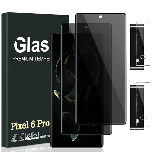 [2+2 Pack] Pixel 6 Pro Privacy Screen Protector Camera Lens Protectos 9H Tempered Glass Ultrasonic Fingerprint Support 3D Curved Clear Anti-Spy Film for Google Pixel 6 Pro Screen Protector