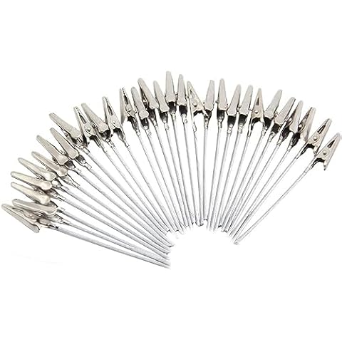 H&W 50 Pack Metal Wire Alligator Clamp, 4'' Long-Tailed Alligator Iron Clip, Stand Photo Holder Stand Memo Clip (WE1-D1) Cover