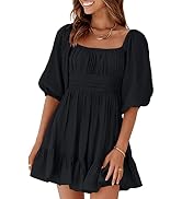 Dokotoo Womens Summer Dresses Square Neck Tie Back Lantern Sleeve Ruffle A-Line Casual Dress