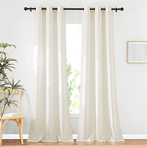 NICETOWN Linen Curtains for Bedroom 95 inch Long, Grommet Flax Linen Weave Window Curtains & Drapes Semi Sheer Privacy with Light Filtering for Living Room, W42 x L95, 2 Panels