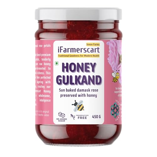 Image of iFarmerscart Honey Gulkand | Fiber Rich | No Added Sugar | No Artificial Flavors | Sun Baked Pure & Fresh Damask Rose Petal Jam | Handcrafted | Potassium, Calcium, Magnesium and and Antioxidants Rich | Better Digestion | No Added Sugar Jam