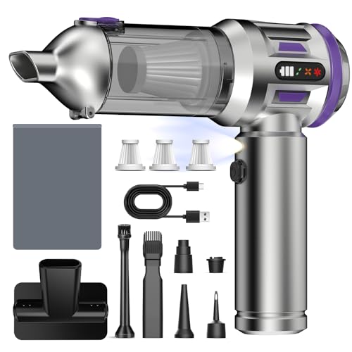 Handstaubsauger, 26000 Pa 4-In-1 Mini Staubsauger Akku Kabellos mit Digitalanzeige 1-Knopf-Selbstentleerung Autostaubsauger 6000mAh 3 Gang Einstellung für Auto, Bürotisch, Tierhaar, Sofa (Violett)