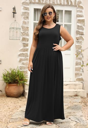 Nemidor Women Sleeveless Loose Plain Casual Plus Size Long Maxi Dress with Pockets4