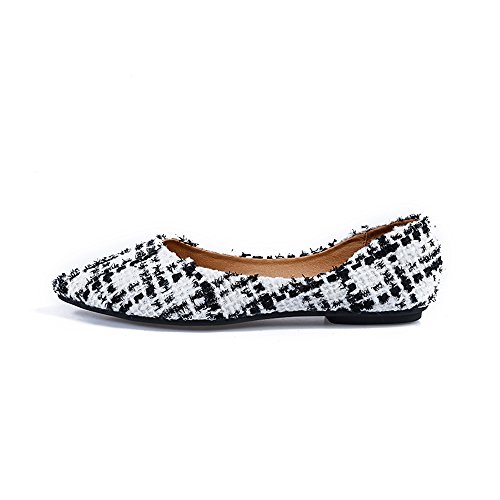 Meeshine Womens Classic Pointy Toe Ballet Flats Slip On Plaid Dress Flat Shoes White-02 US 8 - Thumbnail 5