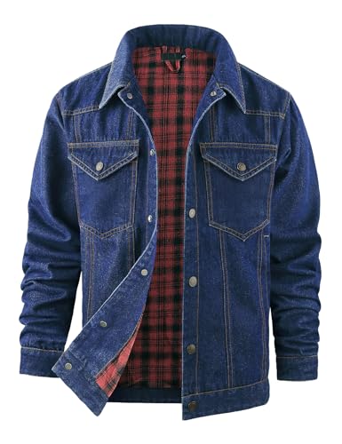 PEHMEA Men's Lined Flannel Denim Stylish Cowboy Trucker Coat Snap Button Rugged Western Shirts Jackets