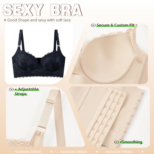 linsgbpo Black Bra Womens Bras Full Coverage Back Fat Bra with High Support(Black,36D)